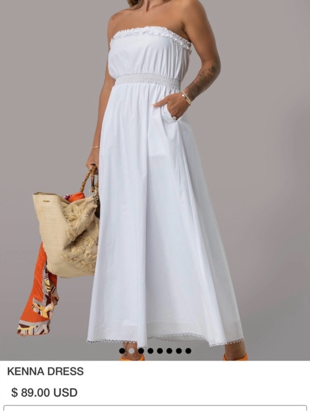 Woman’s White Strapless cotton Summer Dress